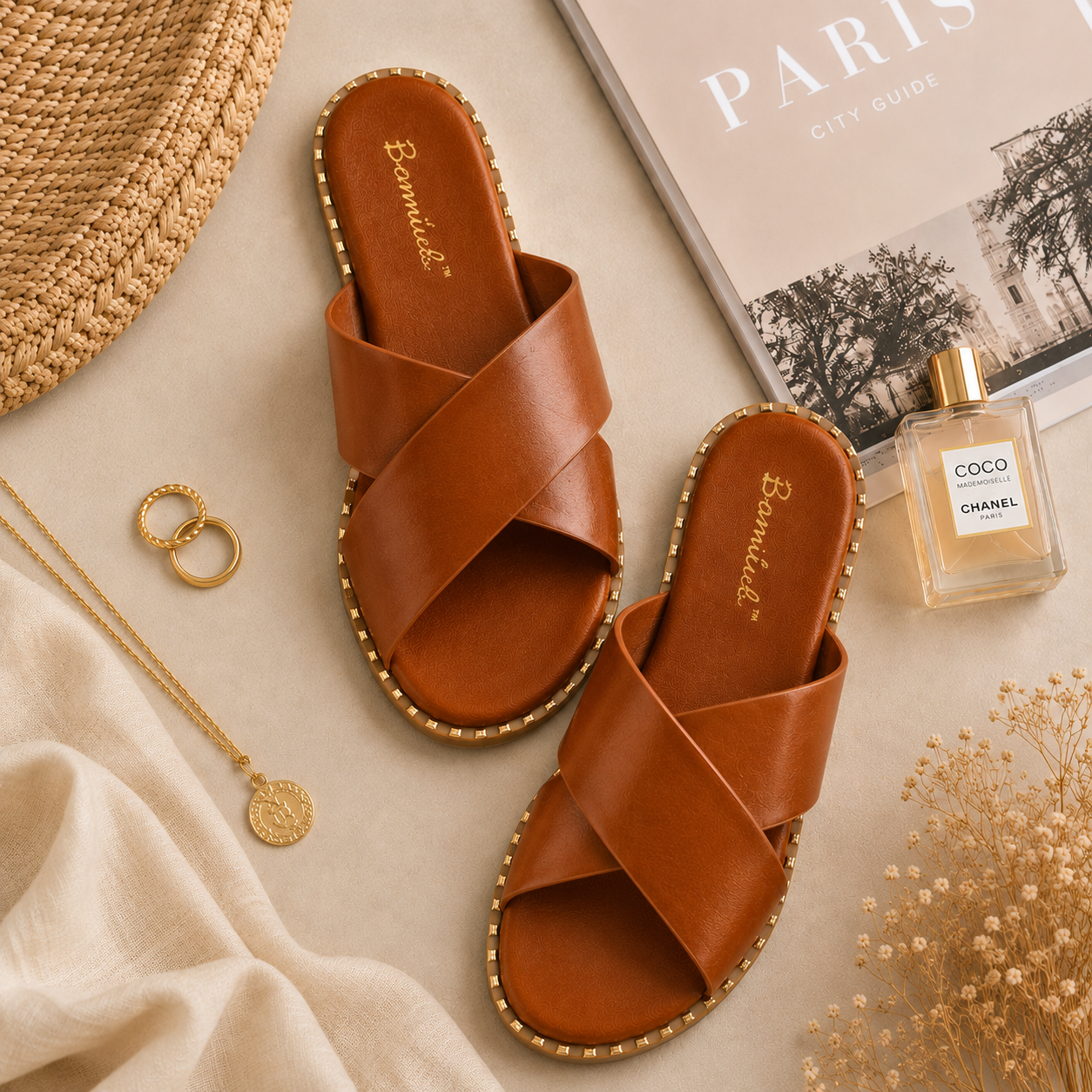Monroe Crisscross Slide Sandals