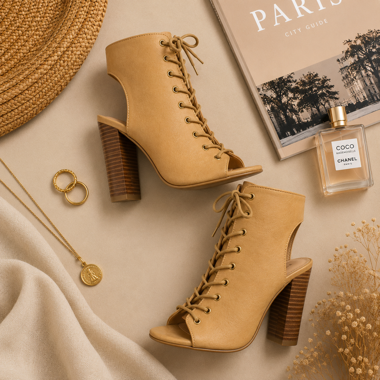 Sienna Lace-Up Peep Toe Booties