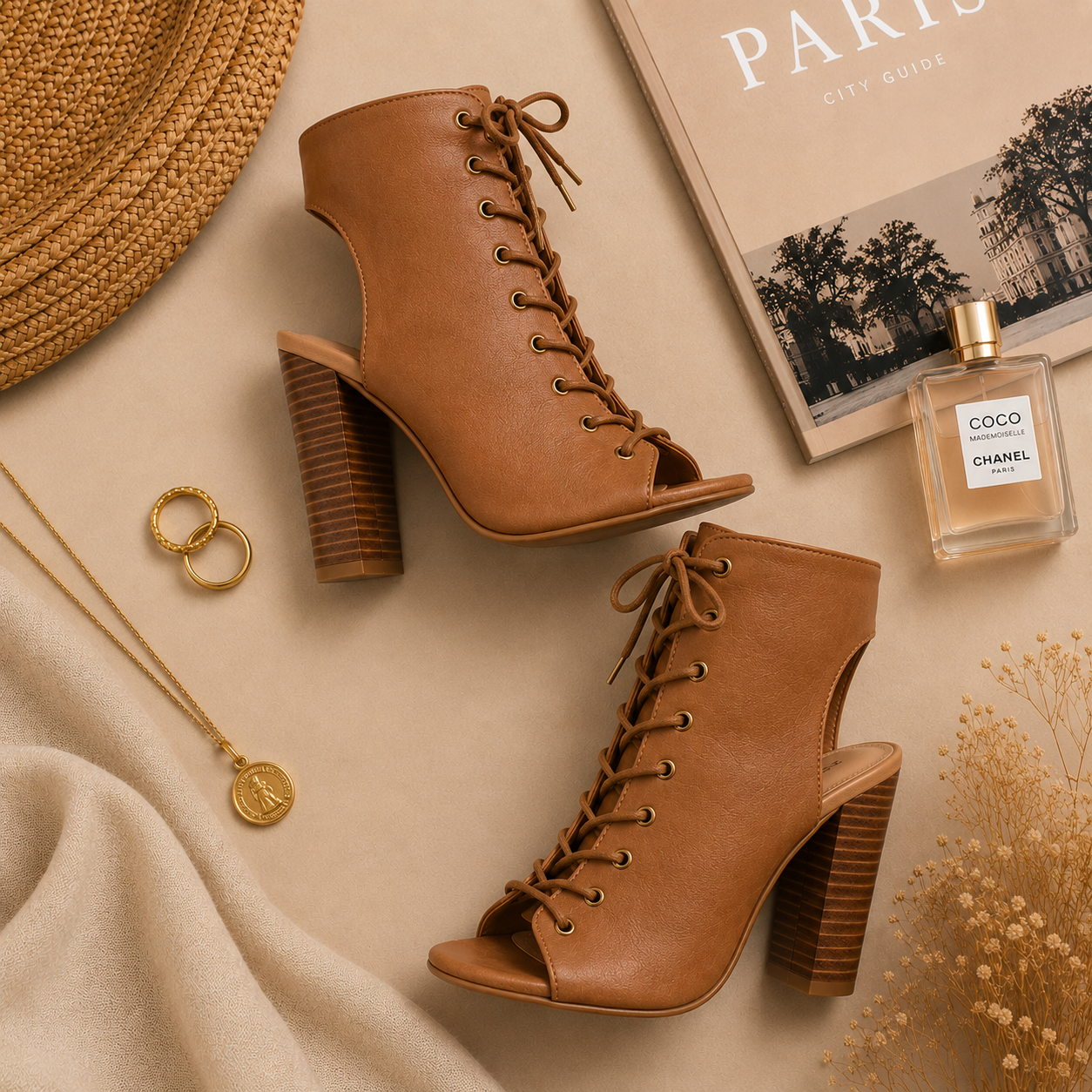 Sienna Lace-Up Peep Toe Booties