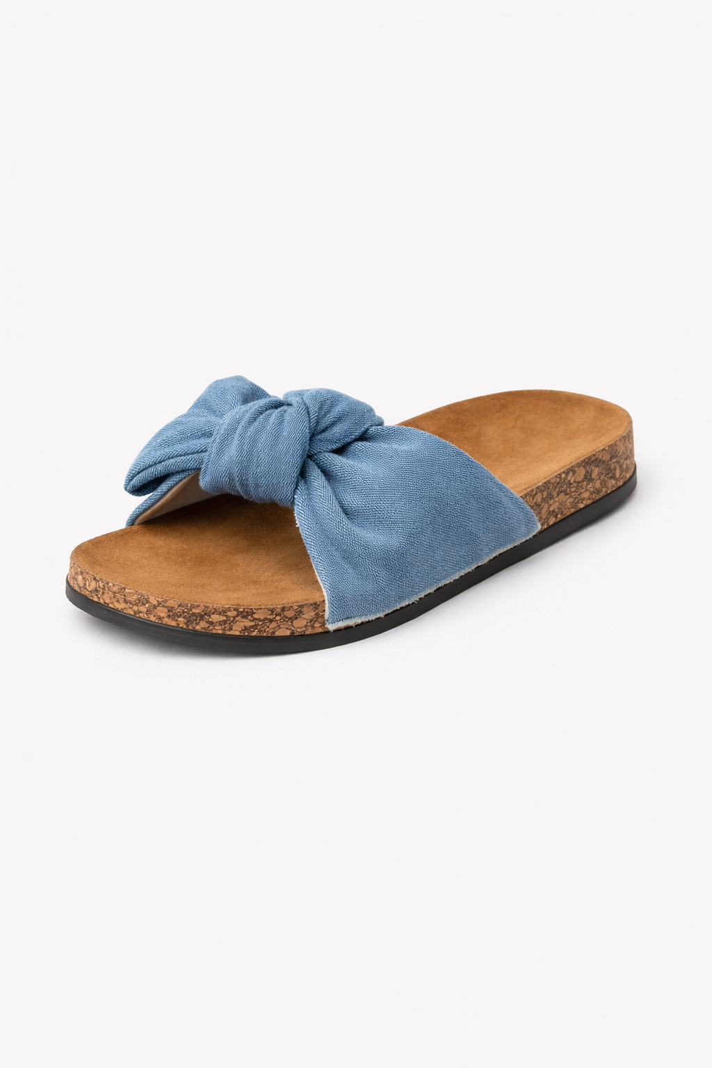 Denim Bow Cork Slide Sandals