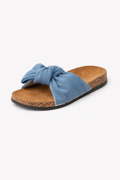 Denim Bow Cork Slide Sandals
